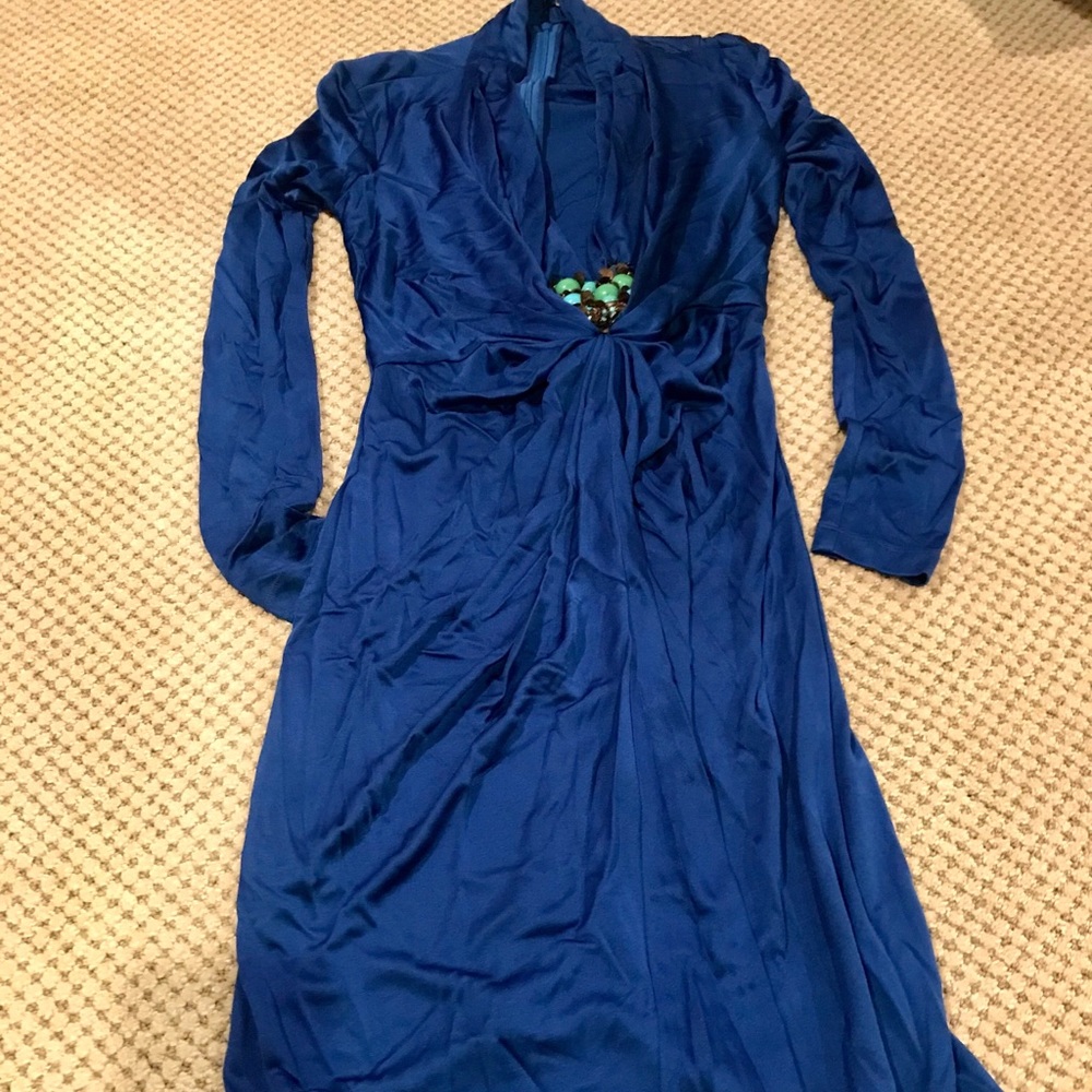 VGUC, blue jersey material dress, long sleeves